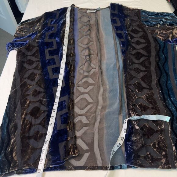 Chico’s Black & Blue Burnout Velvet Cardigan Womens Medium Large Silk Blend - Picture 7 of 8